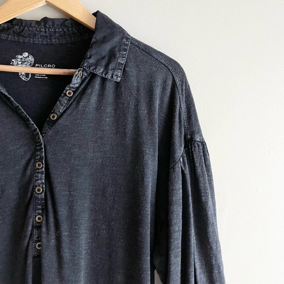 Anthropologie Pilcro Buttoned Balloon Sleeve Blouse in Washed Black, Size Small - Picture 5 of 11